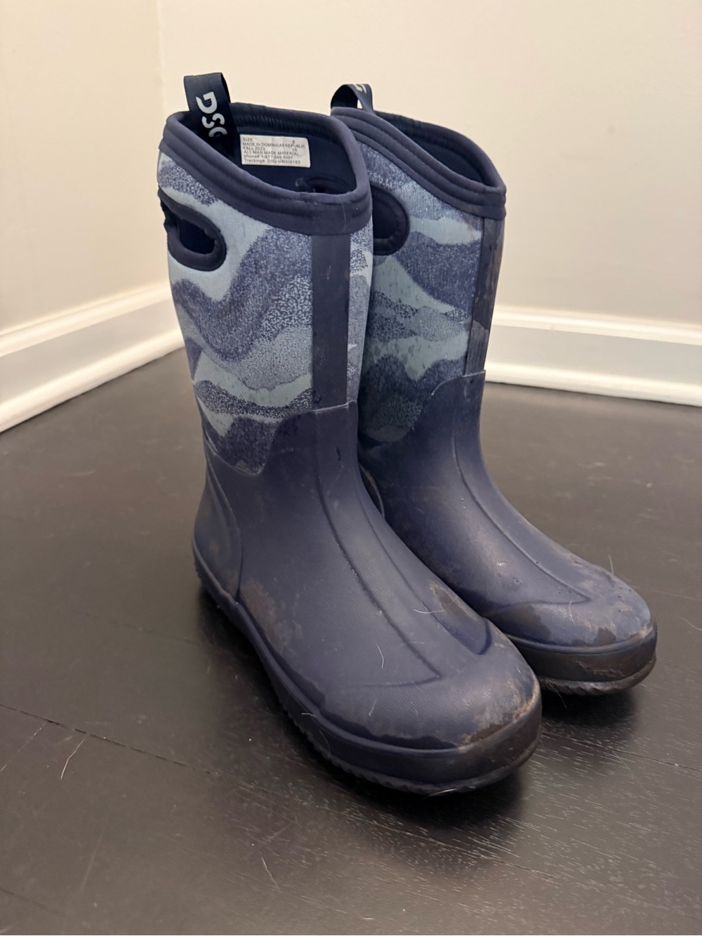 Kids Navy Blue DSG Patterned Rain Boots